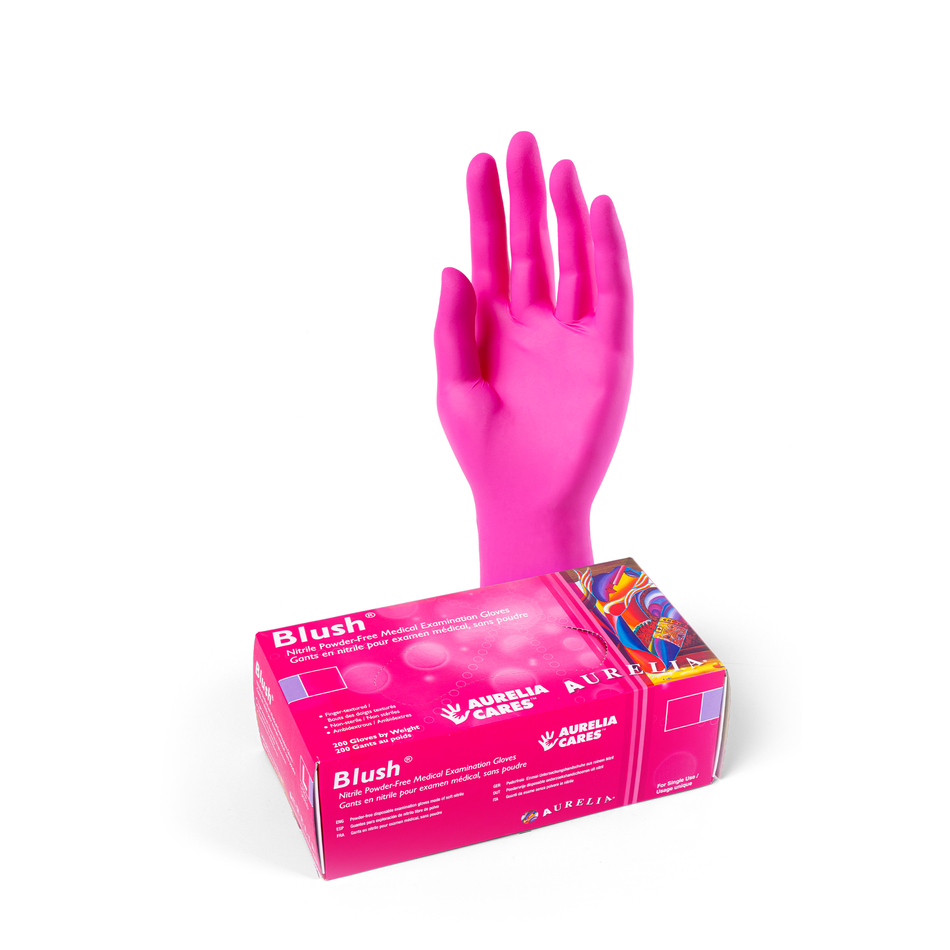 Gants en nitrile Blush AURELIA sans poudre – boîte de 200 (étirement optimal)