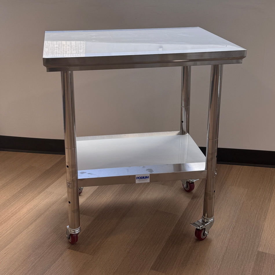 Table en stainless sur roulettes pour ICANCLAVE